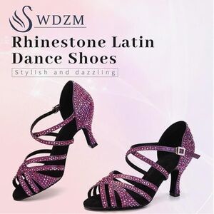 Rhinestone Latin Dance Shoes - Purple